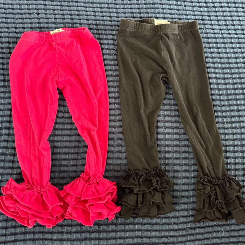 Pearls and Piggytails bundle triple ruffle flare leggings pants, pink and black